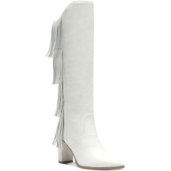 INC INTL Concepts Women Yomesa Fringe Western Boots Size US 7.5M White Leather - Picture 1 of 6